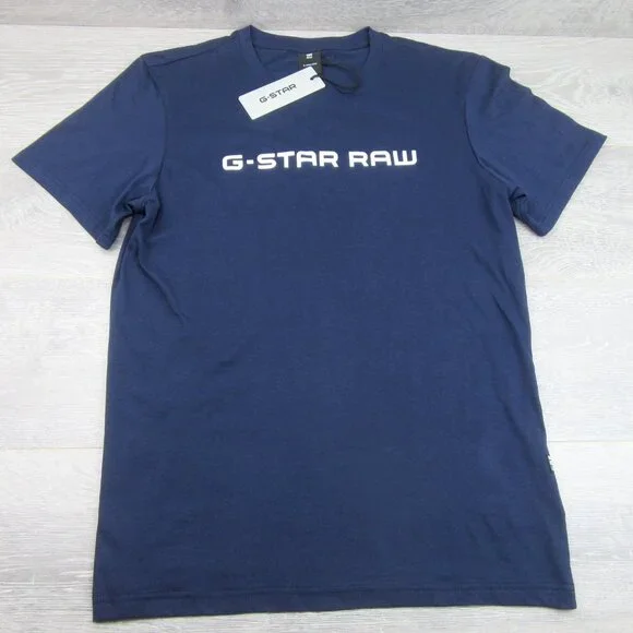 G-Star Raw Blue Graphic Script Short Sleeve T-Shirt Mens Size Medium Tee NEW - Picture 2 of 12